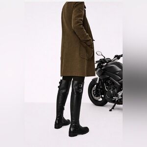Zara Black Leather Zip-Front Riding Boots